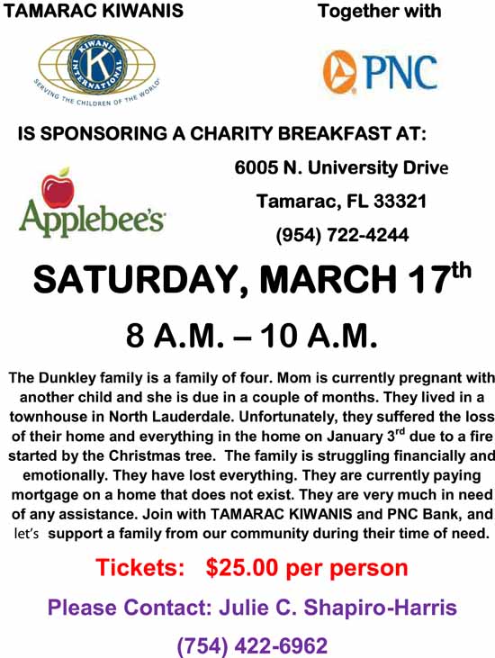 Charity Fundraiser Breakfast for Local Family at Applebee's in Tamarac 1