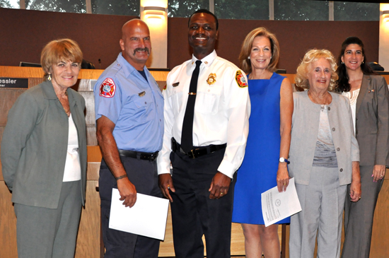 Dan Mariano (second) Receives his Proclamation back in May. Next to him is Tamarac Fire Operations Chief Percy Sayles along with Commissioner Pam Bushnell, Mayor Beth Talabisco, Vice Mayor Diane Glasser and Former Commissioner Michelle Gomez