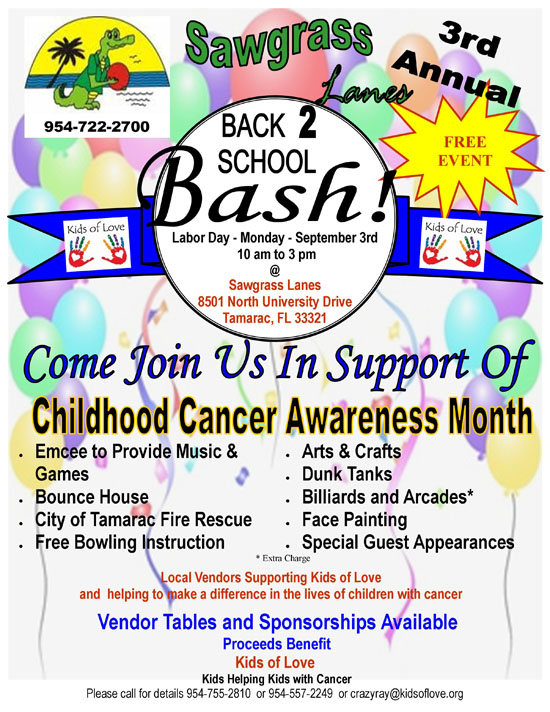 Childhood Cancer Awareness Back to School Bash at Sawgrass Lanes in Tamarac 1