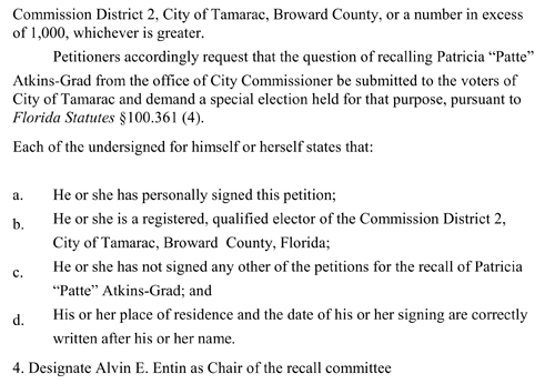 Petition Drive Starts on Saturday to Recall Tamarac Commissioner 3