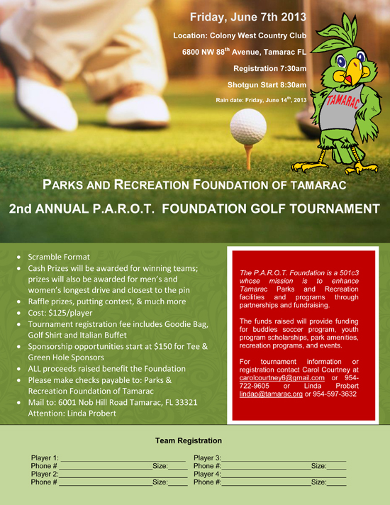 PAROT Golf Tournament Flyer 2013
