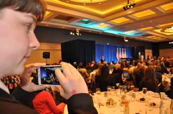 How soon he forgets: Max takes a photo of Obama speaking in Hollywood FL