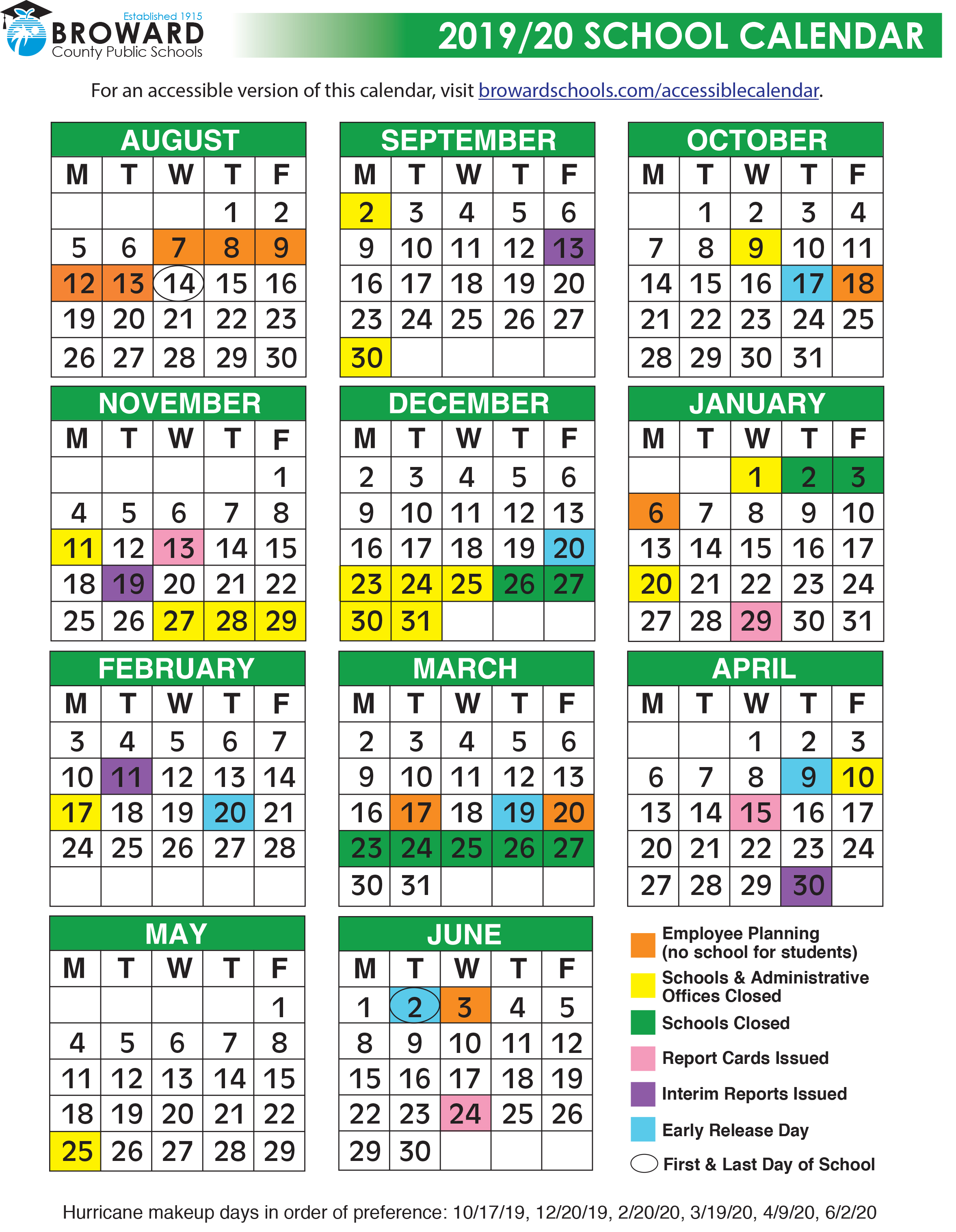 Broward County Public Schools 2019/2020 Calendar 1