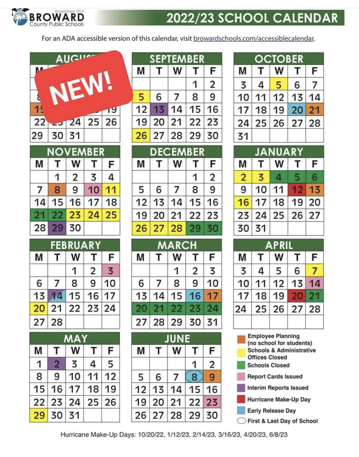 Broward County Public Schools Updated Calendar.